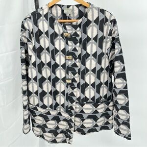 Niche Nilgun Derman Geometric Pattern Jacket Size XL Metallic Accents Big Button